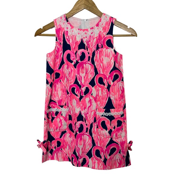 Lilly Pulitzer Other - Lilly Pulitzer Bright Pink & Navy Blue Flamingo Print Dress Heart Stitches 7 New